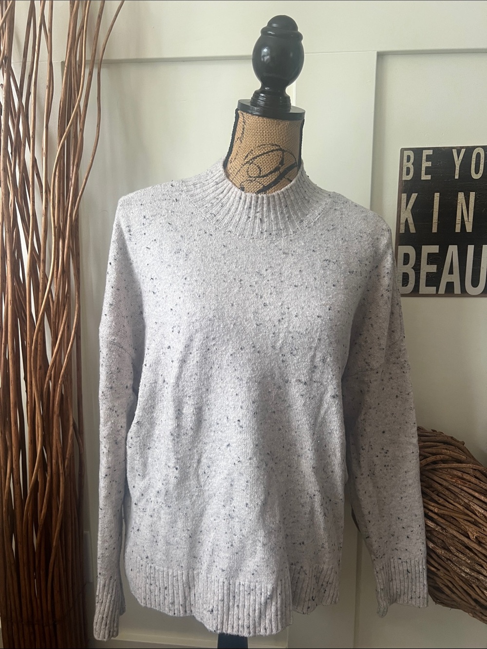 Dkny Light Beige Speckled Mock Turtleneck Sweater